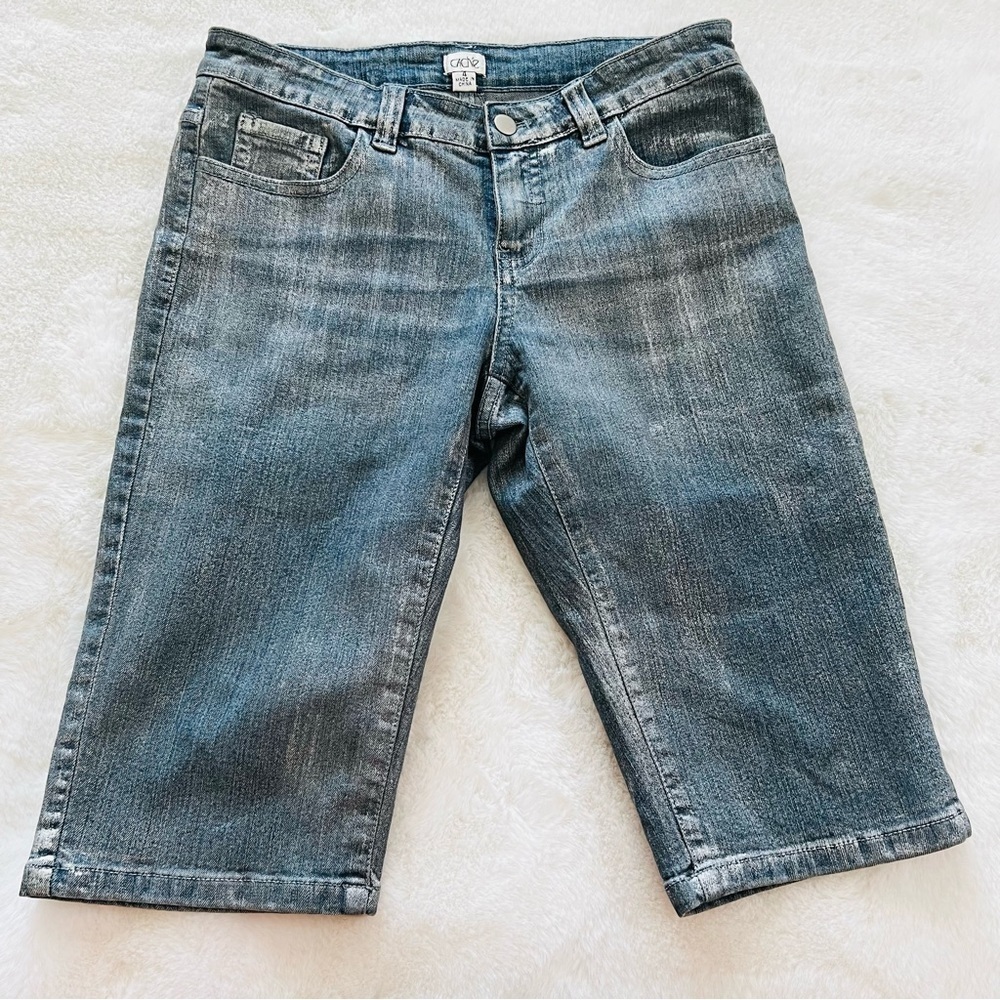 Cache Blue Denim Brushed Silver Shimmer Knee Length
Bermuda Jeans Short Size 4.